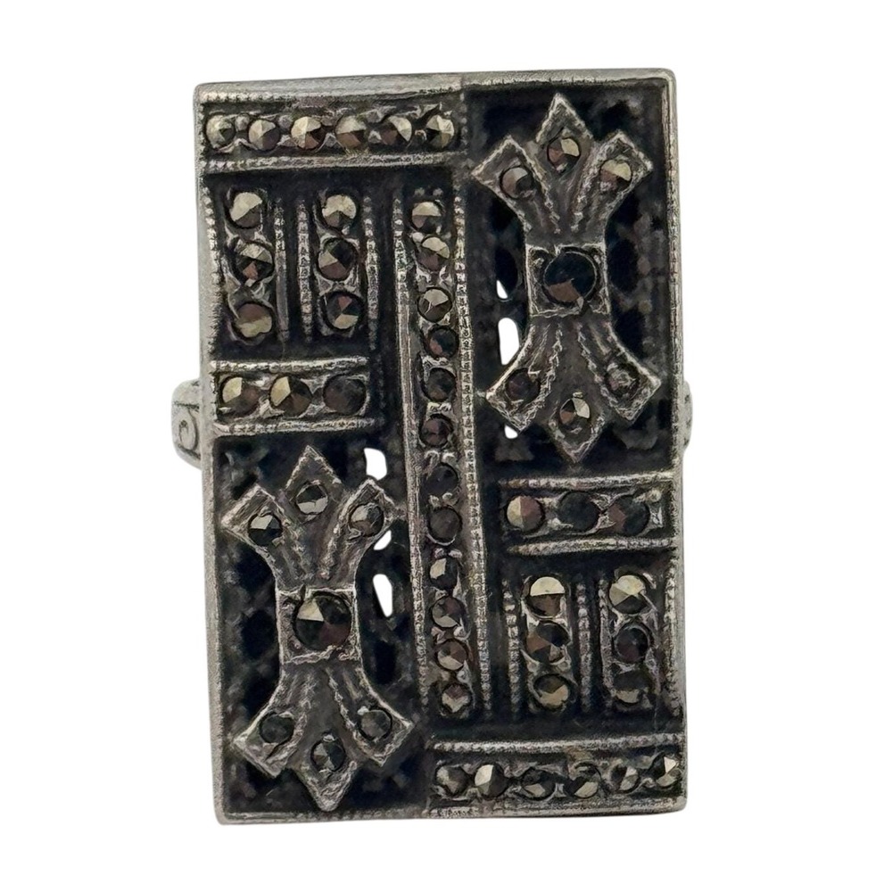 Vintage Art Deco Sterling Silver Marcasite Ring Size 5.5